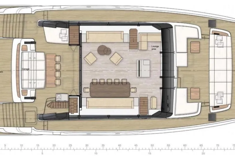  Yacht Photos Pics Floor plan of 2020 Sunreef 80 Power yacht, featuring lounge and dining areas.