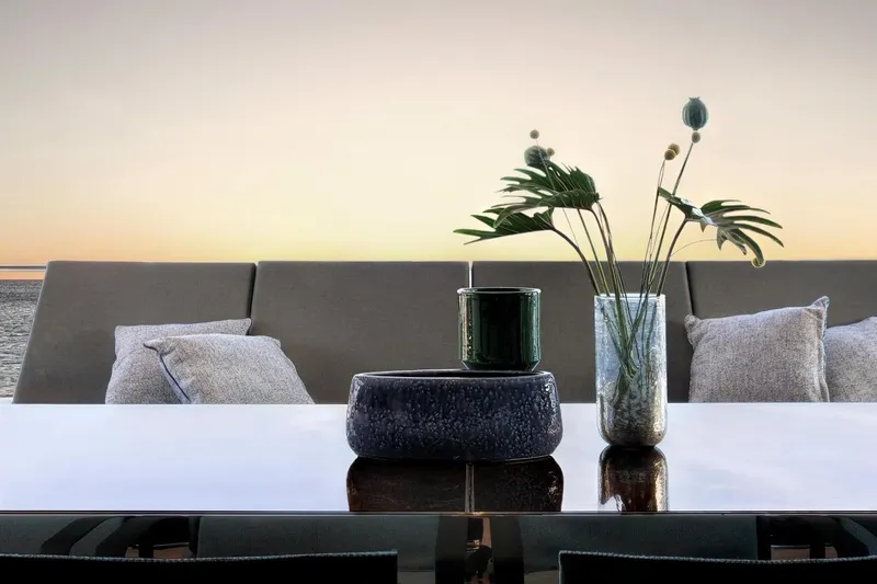  Yacht Photos Pics Luxurious Sunreef 80 Power yacht interior with elegant decor and ocean view, 2020 model.