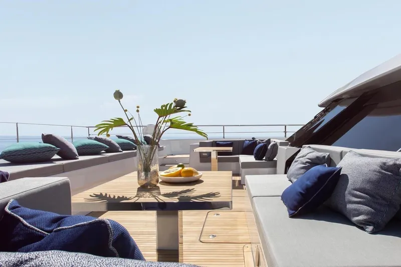  Yacht Photos Pics Luxurious Sunreef 80 Power yacht deck with elegant seating and decor, 2020 model.