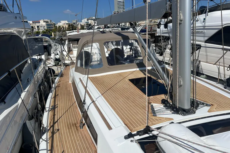 Gr Yacht Photos Pics 2017 Grand Soleil 52LC sailboat docked, featuring sleek deck design and modern amenities.