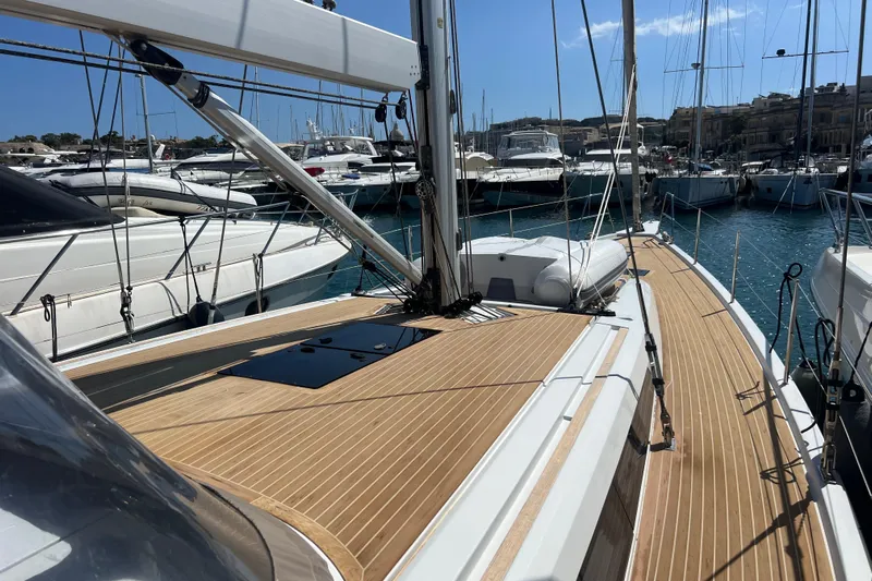 Gr Yacht Photos Pics Grand Soleil 52LC 2017 yacht docked in marina, showcasing sleek deck design.