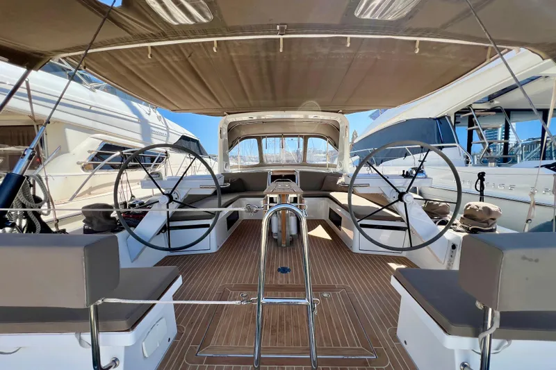Gr Yacht Photos Pics Luxurious 2017 Grand Soleil 52LC yacht cockpit with dual steering wheels and spacious seating.