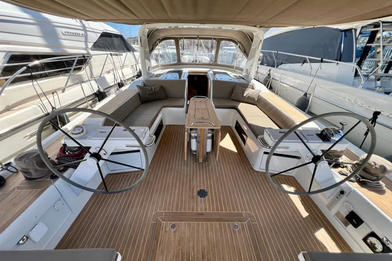 Gr Yacht Photos Pics Luxurious 2017 Grand Soleil 52LC yacht cockpit with dual steering wheels and spacious seating.