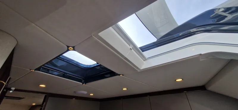  Yacht Photos Pics Interior view of Fairline Targa 40, 2024, featuring skylights.