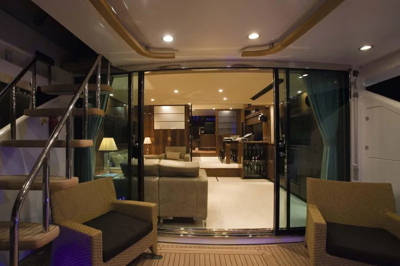  Yacht Photos Pics Luxurious interior of 2015 Fairline Squadron 78 yacht with elegant seating and modern design.