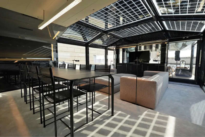  Yacht Photos Pics Luxurious interior of 2024 Arcadia Yachts A85 with modern dining and lounge area.