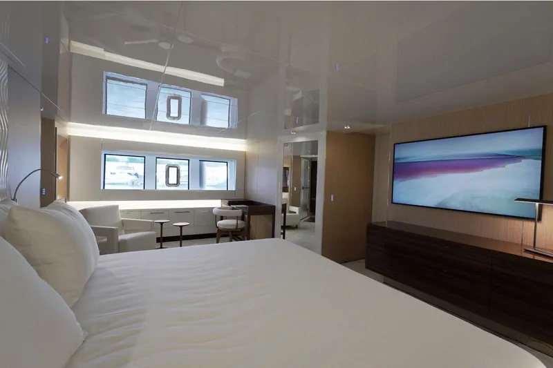  Yacht Photos Pics Luxurious interior of 2024 Arcadia Yachts A85 with modern decor and large windows.