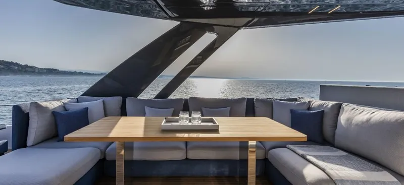  Yacht Photos Pics Luxurious seating area on 2018 Ferretti Yachts 780 with ocean view.