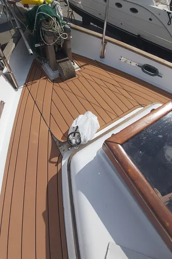  Yacht Photos Pics Deck of 1980 Hans Christian 38 MKII sailboat with ropes and winch.