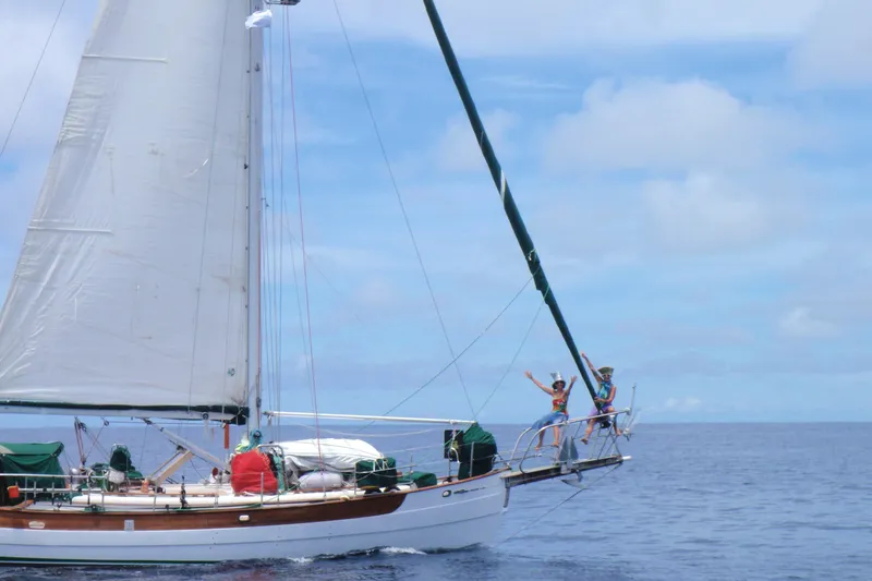  Yacht Photos Pics Sailing on a 1980 Hans Christian 38 MKII yacht in open ocean.