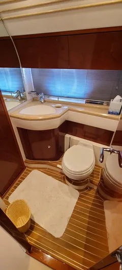 Off The Road Yacht Photos Pics Luxurious bathroom on a 2006 Viking Sport Cruisers 61 Flybridge yacht.