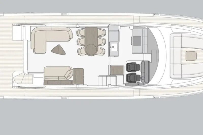  Yacht Photos Pics Floor plan of 2025 Azimut Magellano 66 yacht, featuring spacious seating and dining areas.