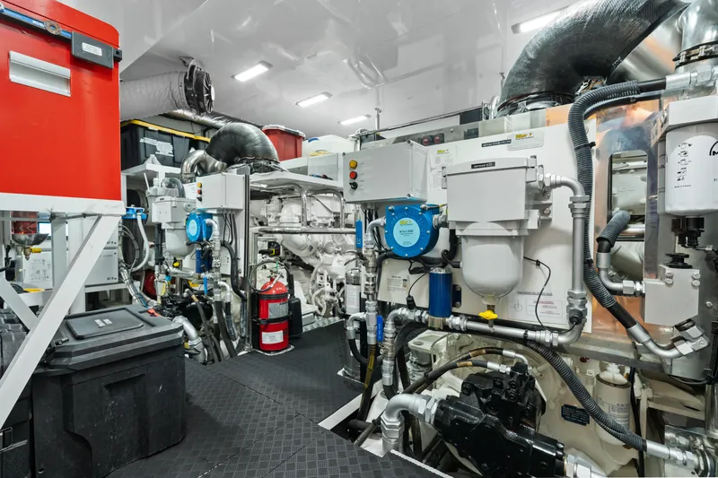  Yacht Photos Pics Engine room of 2022 Princess Y85 yacht, featuring advanced machinery and equipment.
