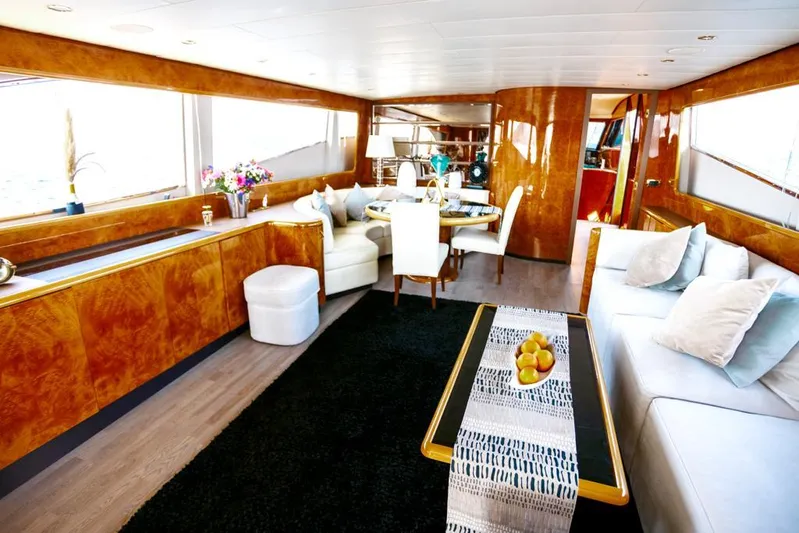  Yacht Photos Pics Luxurious interior of a 2004 Leopard 26 Flybridge yacht with elegant furnishings and decor.