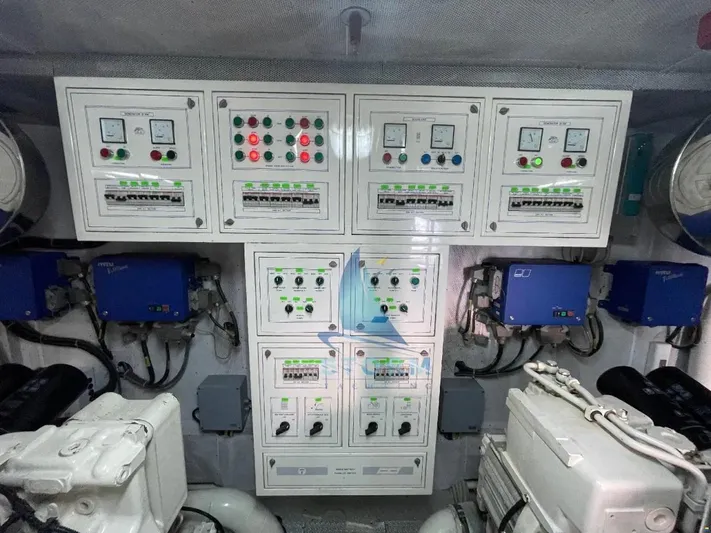  Yacht Photos Pics Electrical control panel in a 2004 Leopard 26 Flybridge yacht engine room.