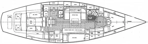 Statia Yacht Photos Pics Blueprint of 1994 Hinckley Sou'wester 42 Sloop, showcasing detailed interior layout and design.