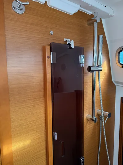 Seaglass Yacht Photos Pics Interior shower area of 2019 Jeanneau Sun Odyssey 349 sailboat.