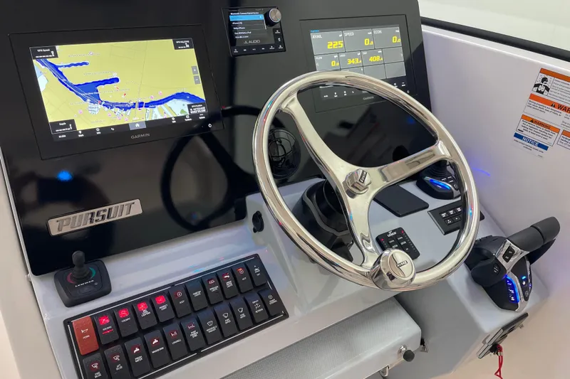  Yacht Photos Pics 2024 Pursuit DC 326 Dual Console helm with Garmin navigation and control systems.