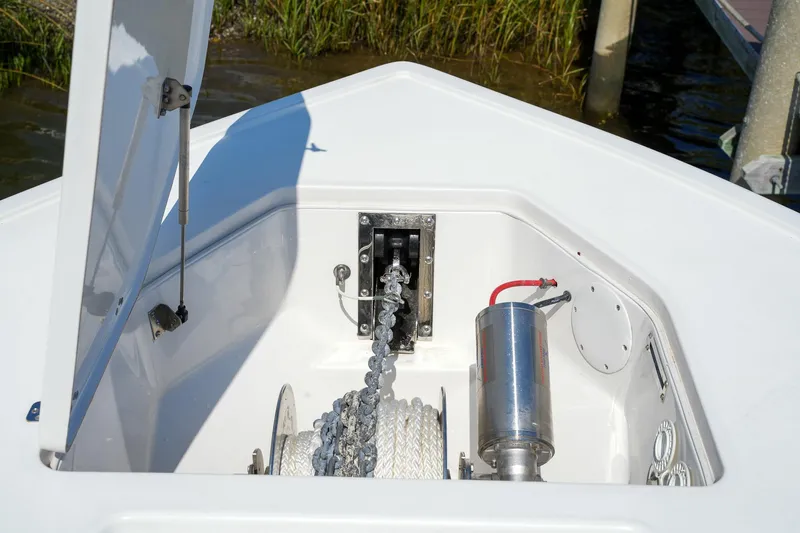  Yacht Photos Pics 2022 Sea Pro 320 DLX Offshore anchor locker with chain and rope storage.