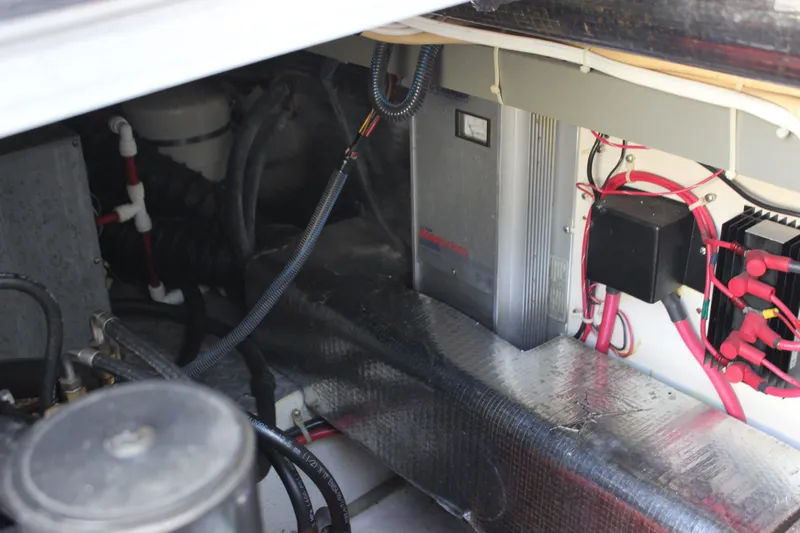  Yacht Photos Pics Engine compartment of 2002 Regal Commodore 3880 with wiring and components visible.