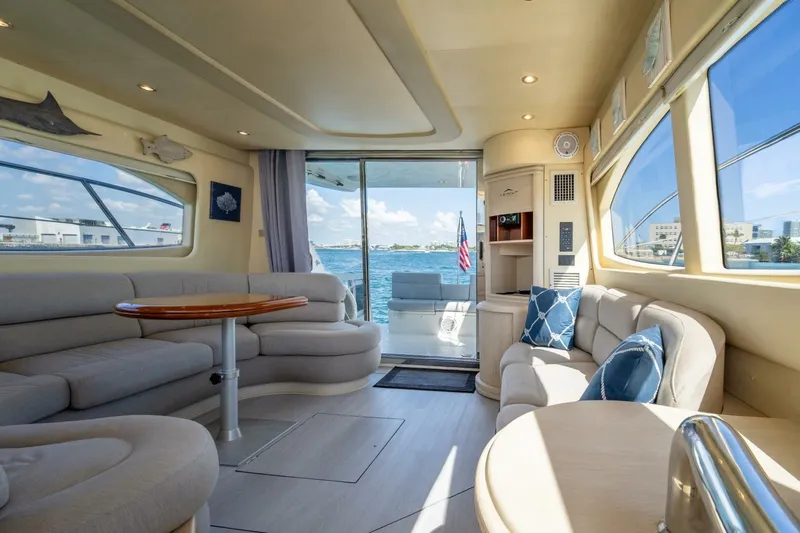  Yacht Photos Pics Luxurious interior of a 2001 Azimut 46 yacht with elegant seating and ocean view.