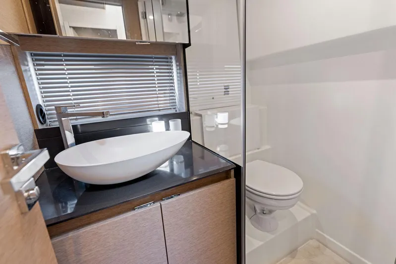  Yacht Photos Pics Modern bathroom in 2018 Prestige 460 yacht with vessel sink and toilet.