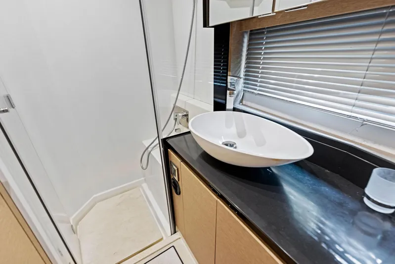  Yacht Photos Pics Modern bathroom in 2018 Prestige 460 yacht with vessel sink and shower.