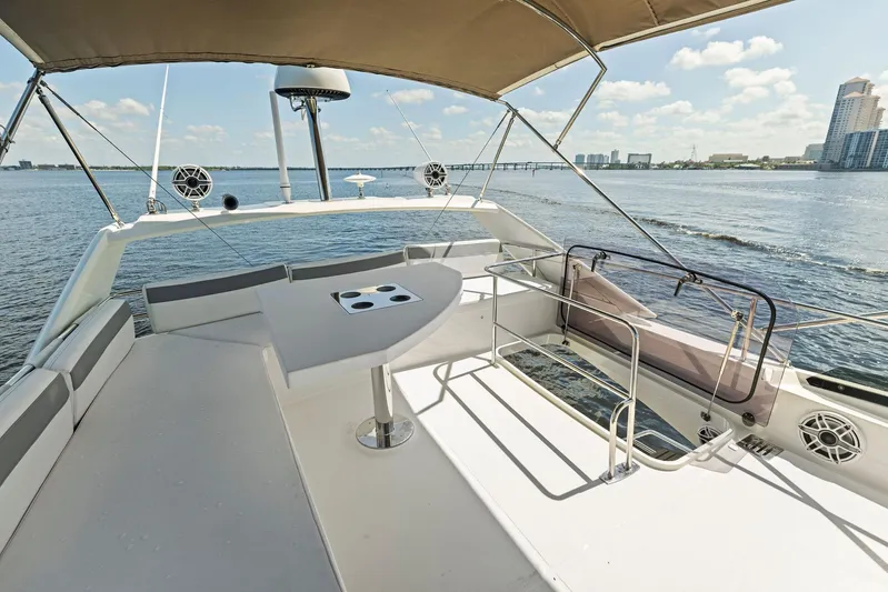  Yacht Photos Pics Prestige 460 yacht 2018 model, spacious deck with seating, table, and ocean view.