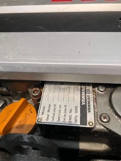 Darwin Yacht Photos Pics Close-up of a Yanmar engine plate on a 2020 Lagoon 42 catamaran.