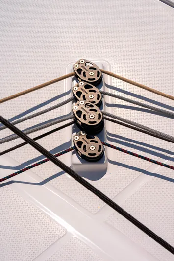  Yacht Photos Pics Rope pulleys on 2023 Fountaine Pajot Isla 40 catamaran deck.
