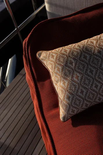 Otoctone Yacht Photos Pics Luxurious Sunreef 80 sailing yacht interior with elegant cushion, 2024 model.