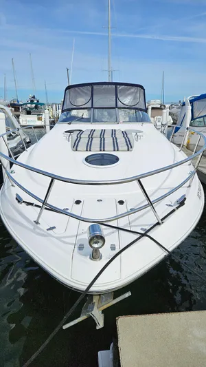  Yacht Photos Pics 2007 Regal 3760 Commodore yacht docked at marina, front view.