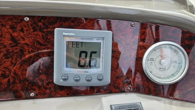  Yacht Photos Pics Depth gauge and dial on 2007 Regal 3760 Commodore boat dashboard.
