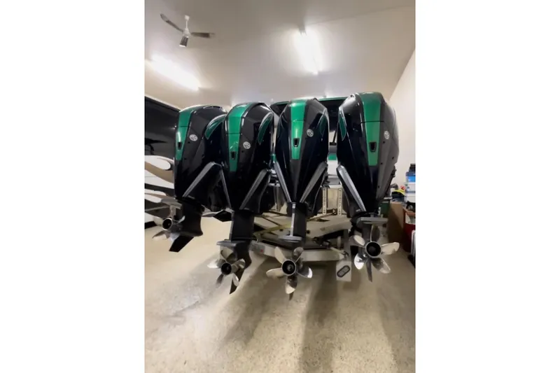  Yacht Photos Pics Four powerful outboard motors on a 2020 Nor-Tech 390 Sport Center Console boat.