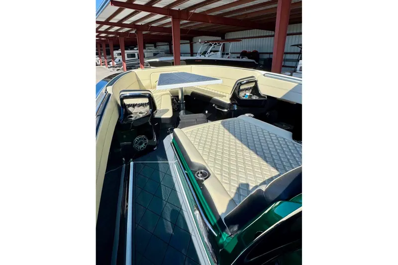  Yacht Photos Pics 2020 Nor-Tech 390 Sport Center Console boat interior with luxurious seating and modern design.