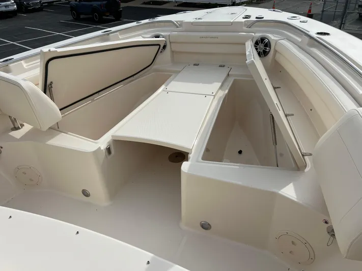  Yacht Photos Pics 2025 Grady-White Canyon 336 boat interior with open storage compartments.