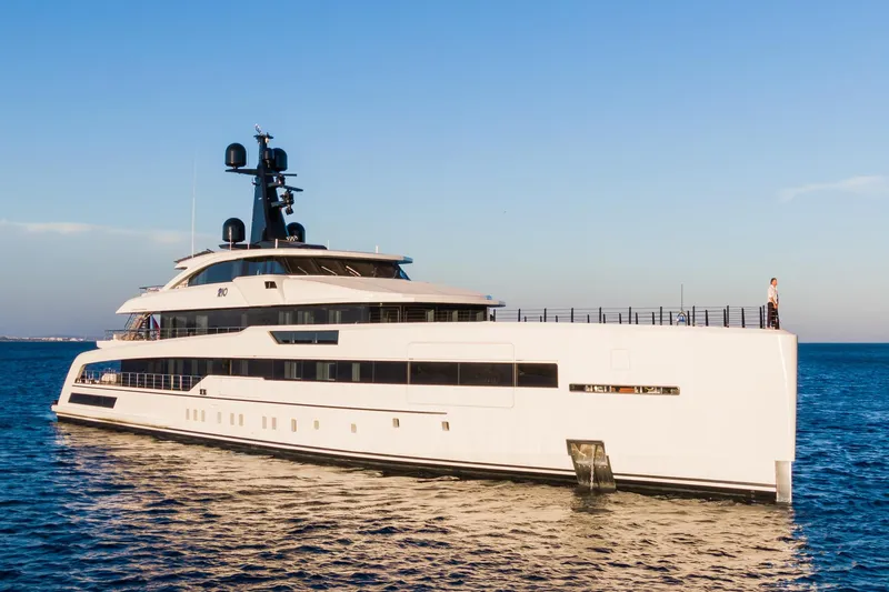 Rio Yacht Photos Pics Luxurious 2022 CRN 62m yacht cruising on calm blue waters.