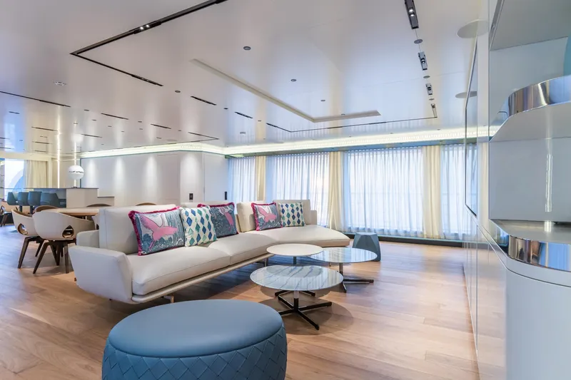 Rio Yacht Photos Pics Luxurious interior of 2022 CRN 62m yacht with modern furnishings and elegant decor.