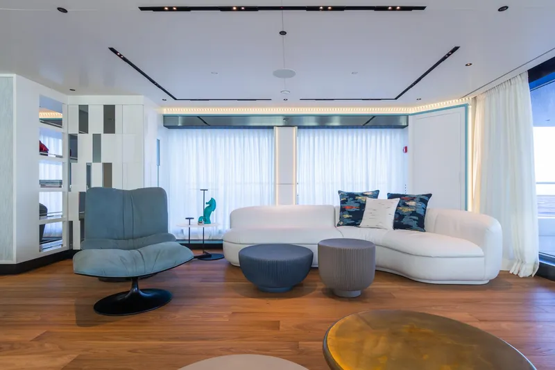 Rio Yacht Photos Pics Luxurious CRN 62m yacht interior, featuring modern seating and elegant decor, 2022 model.