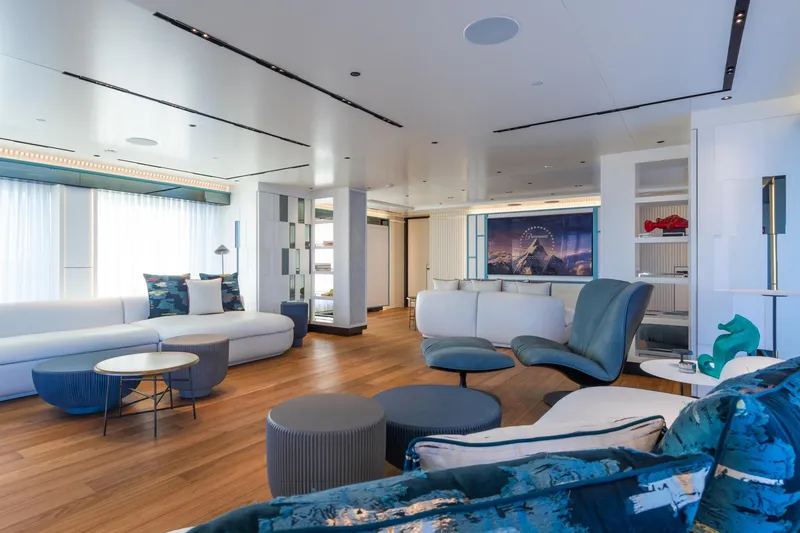 Rio Yacht Photos Pics Luxurious interior of 2022 CRN 62m yacht with modern furnishings and elegant decor.