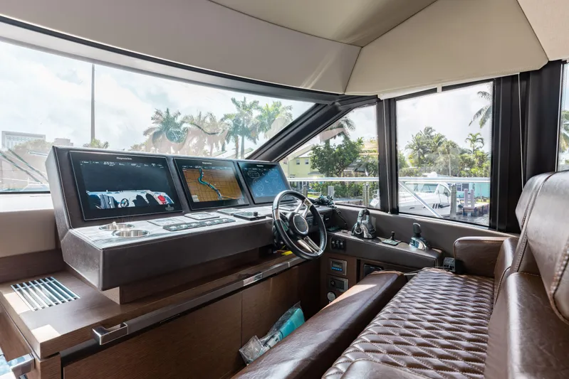 Knightlife Yacht Photos Pics Luxurious 2017 Prestige 630 yacht helm with leather seating and advanced navigation displays.
