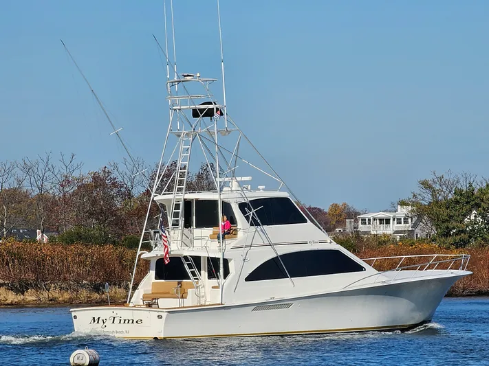  Yacht Photos Pics 2000 Ocean Yachts 70 Super Sport boat cruising on a calm waterway.