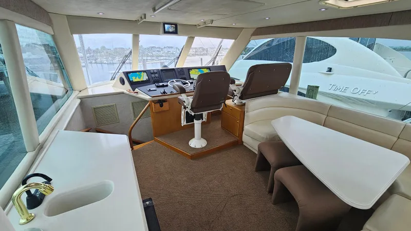  Yacht Photos Pics Interior of 2000 Ocean Yachts 70 Super Sport with helm, seating, and table.