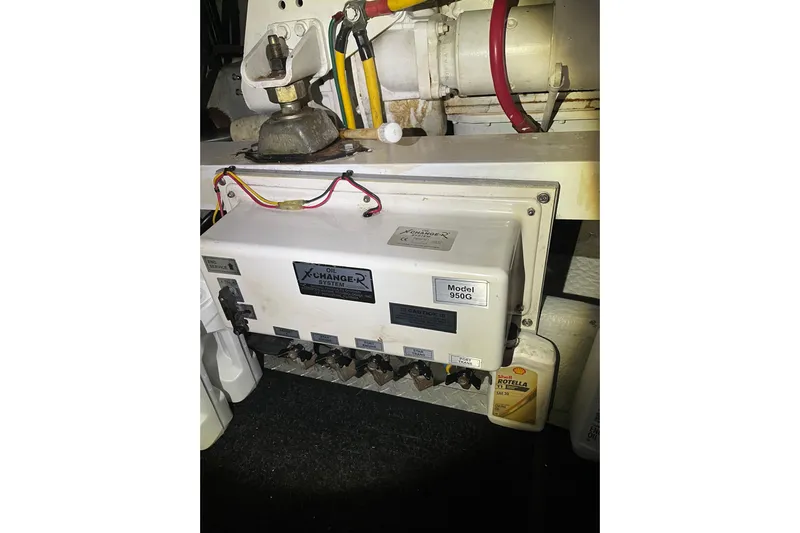 Everyday Yacht Photos Pics Engine room of 2003 Silverton 453 Motor Yacht with oil change system.