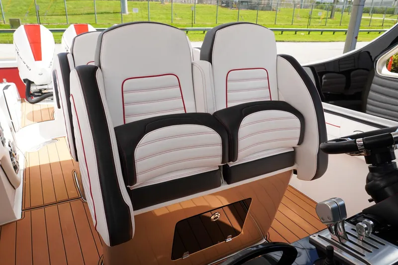  Yacht Photos Pics Luxury seating on 2023 Renegade 38 GTS Open boat, featuring sleek design and premium materials.