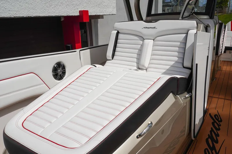  Yacht Photos Pics 2023 Renegade 38 GTS Open luxury boat with white leather seating and sleek design.