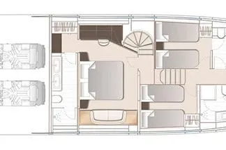  Yacht Photos Pics Floor plan of 2025 Princess Y72 yacht, showcasing cabin layout and interior design.