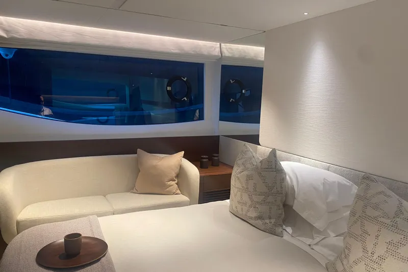  Yacht Photos Pics Luxurious interior of 2025 Princess Y72 yacht with elegant seating and modern design.