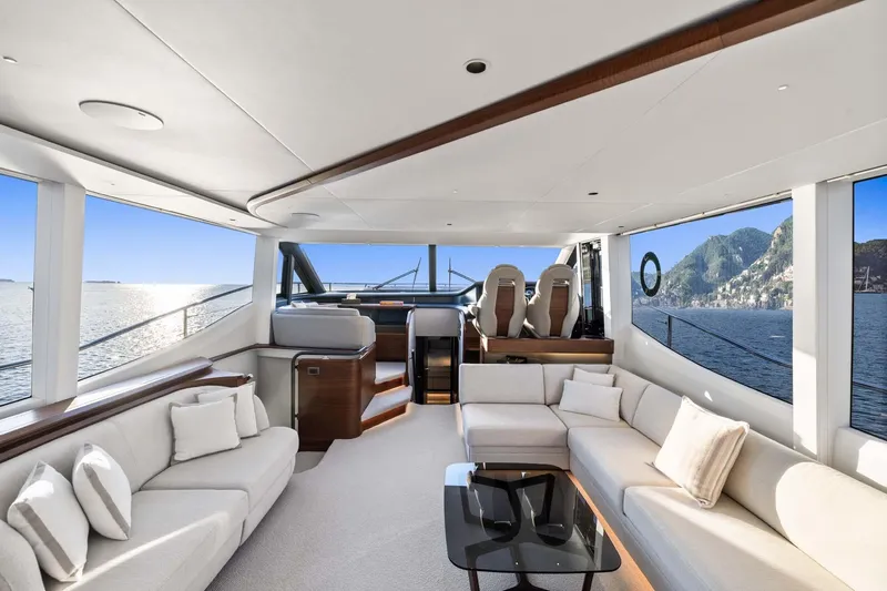  Yacht Photos Pics Luxurious interior of 2025 Princess Y72 yacht with panoramic ocean views.