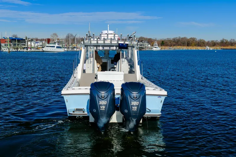  Yacht Photos Pics 2024 Steiger Craft 31 Fisherman with dual 300 V6 engines on the water.